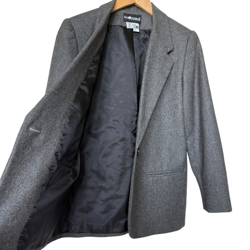 VINTAGE! Sag Harbor Women's Wool Blazer Jacket Gray Size 8P One-Button Casual - Picture 4 of 9